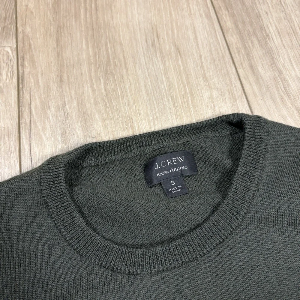 J Crew Washable Merino Wool  Crewneck Sweater Dark Green Mens Small Long Sleeve